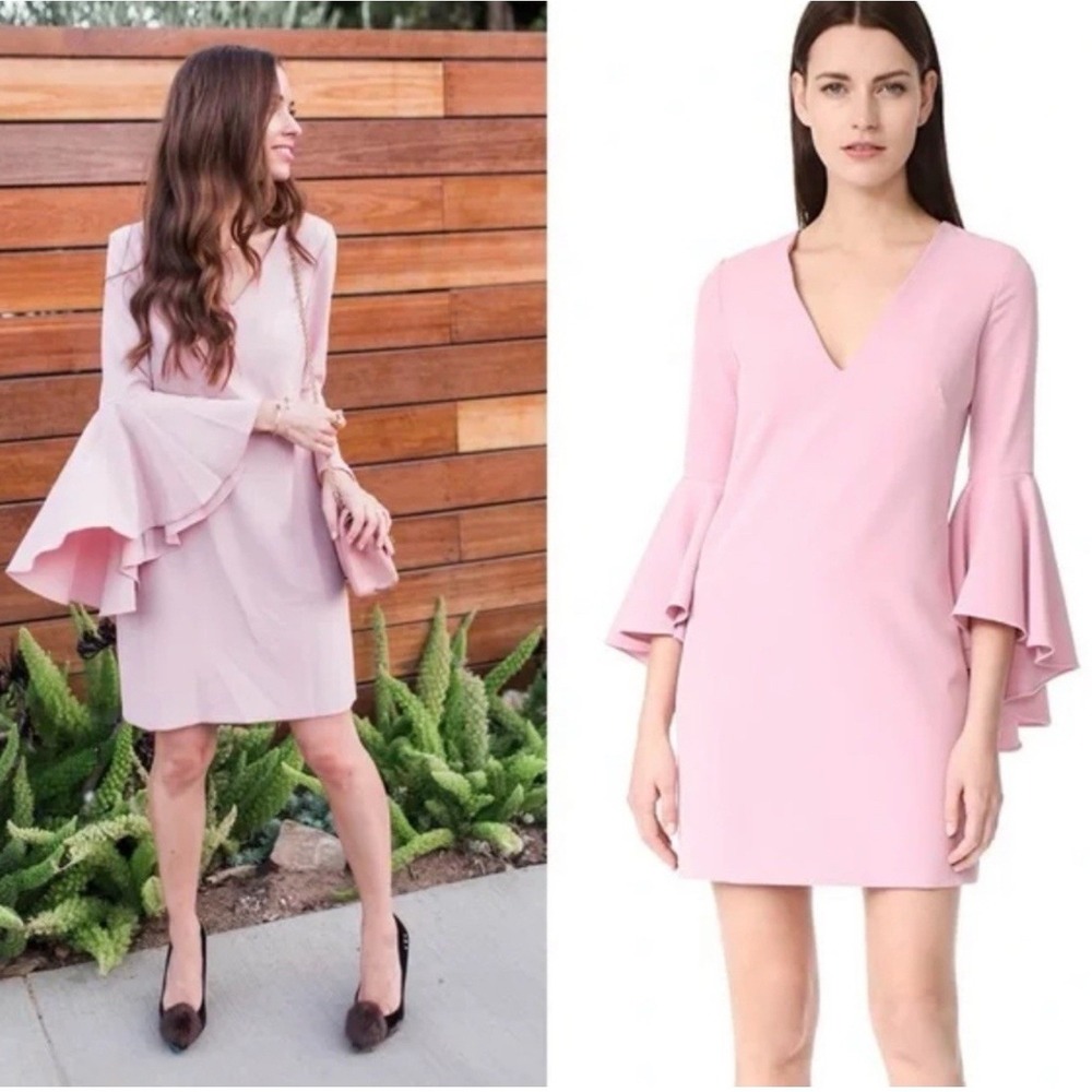 Milly Nicole Italian Cady Bell Sleeve Sheath Mini Dress‎ In Petal Pink Sz 8